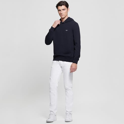 Image of GUESS Men Navy Blue Solid Hooded Full Sleeves Pullover Style Sweatshirt