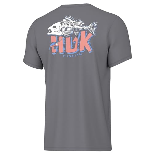 HUK Youth Short Sleeve Performance Tee Kids Fishing T-Shirt Bass Bones - Night Owl X-Large