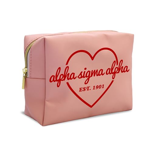 Sorority Shop Alpha Sigma Alpha Makeup Bag - Multi-Purpose PU Leather, Water-Resistant Makeup travel bag with Licensed Design and Zipper Closure, Perfect Alpha Sigma Alpha Sorority Gifts for Women