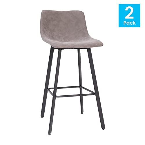 Flash Furniture Caleb Modern Commercial Barstools With Footrests - Gray Leathersoft -30 Inch - Black Matte Iron Frame - Armless - Set Of 2 #TOP5