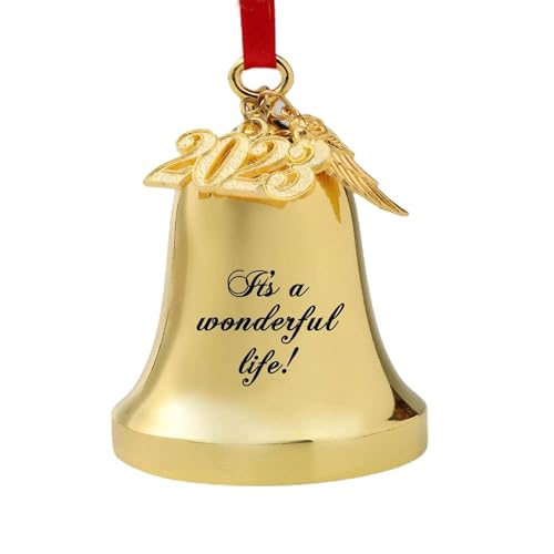 Campana de Navidad dorada de metal, decoración anual para árbol de Navidad 8