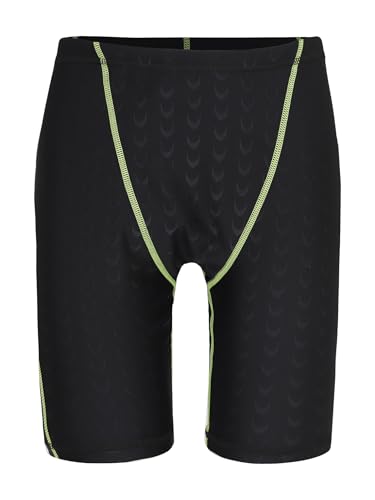 Choomomo Boys' Swim Jammers Athletic Shorts Training Shorts Quick Dry Active Swimming Trunks with Drawstring Black Green 11-12 Years