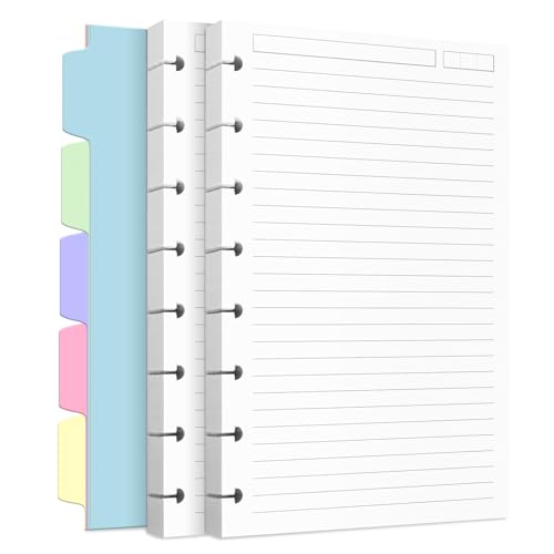 Discbound Refill Paper Disc Paper Refill for Note-Taking System Discbound Planner Inserts with 240 Pages 5 Sheets Dividers White Paper Refill Junior Size 5.6 x 8.3