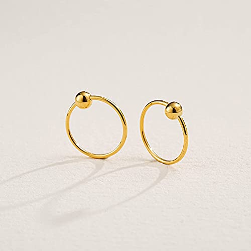 Fancime 18K Yellow Solid Gold Hoop Earrings Minimalist 3Mm Bead Ball Endless Extra Small Mini Sleeper Hoop Earrings Fine Jewelry Gifts For Her Women Girls,11Mm Diameter #TOP7