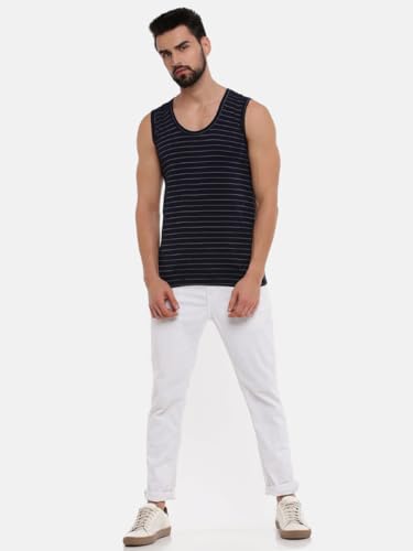 Image of RAMRAJ COTTON Men's Assorted Super Light Sleeveless Combed Cotton|Striped Vest /Banian