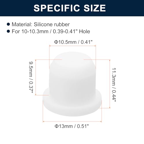 Image of uxcell 16 Pieces White Rubber Stopper, 10.5mm Plug Holes for 10-10.3mm /0.39-0.41 inch Hole
