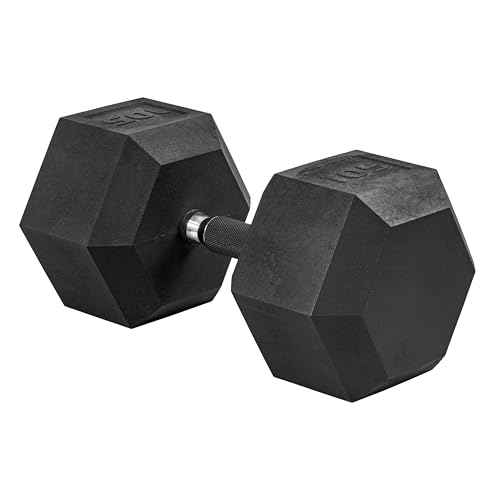 Image of CAP Rubber Coated Dumbbell Weights, Free Weights for Home Gym Strength Training, Anti-Roll Hex Dumbbells with Black, Chrome & Comfort Grip Handles, Singles