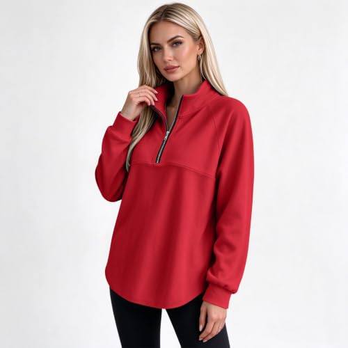 Fleece Quarter Zip Women Sweatshirt Drop Shoulder Mockneck Fall Pullover - image 2