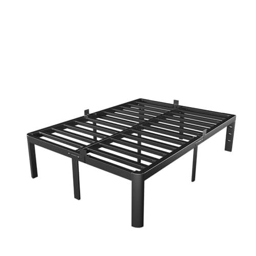 Image of Queen Size Bed Frame Black, 16 Inch Metal Queen Bed Frame No Box Spring Needed, DIY Headboard Holes, Heavy Duty Steel Support 3500 LBS, Noiseless, Round Corner Leg, Storage Space, Easy Assembly