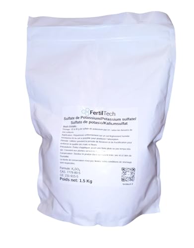 Sulfate de Potassium 1.5 kg - Engrais Naturel Riche en Potassium et Soufre - Idéal pour Jardin, Potager, Fruits et Légumes - Favorise la Floraison, la Croissance et le...