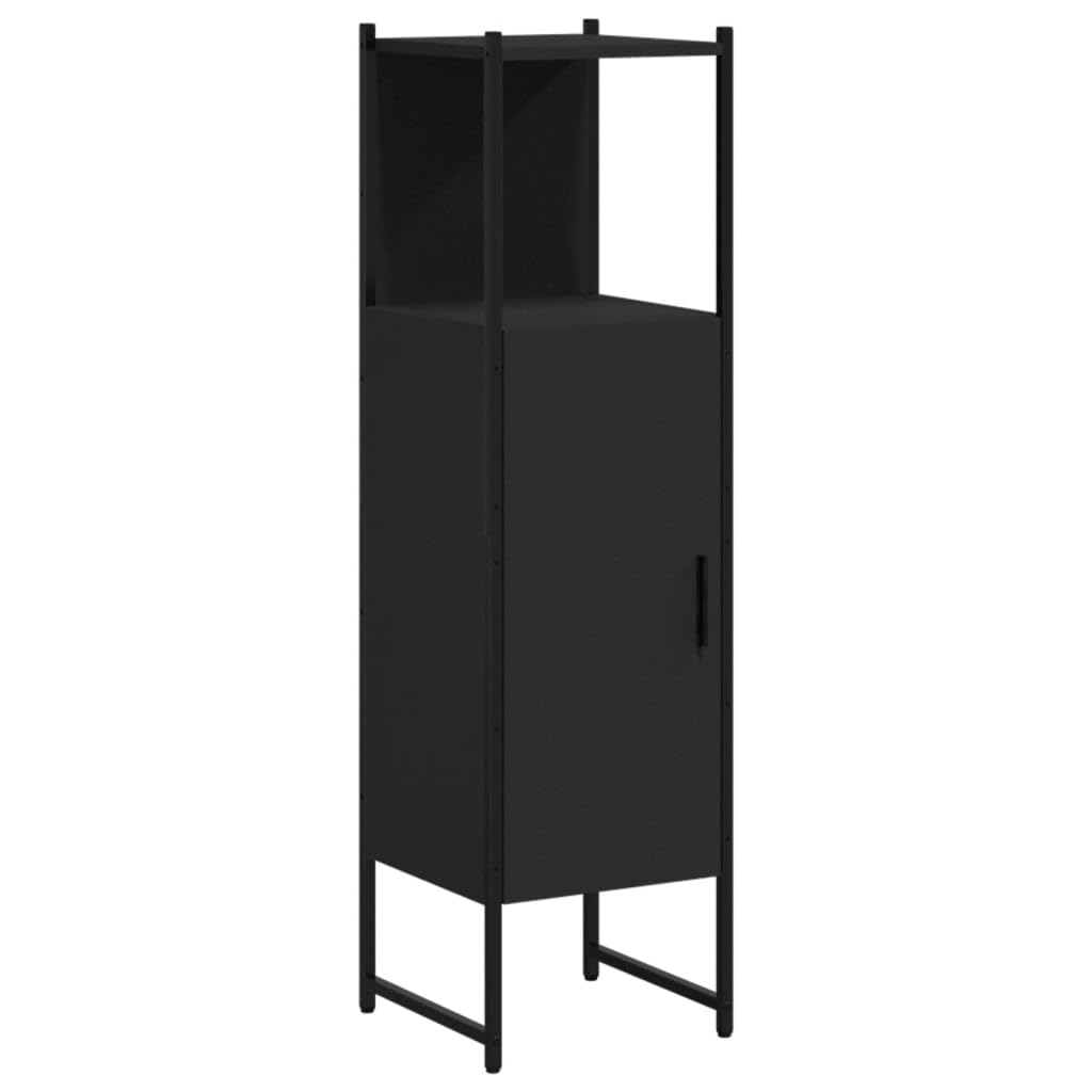Homgoday Meuble de salle de bain noir 33 x 33 x 120,5 cm en bois multicouche, mobilier de bureau, meuble de rangement étagères, peu encombrant, armoire de rangement