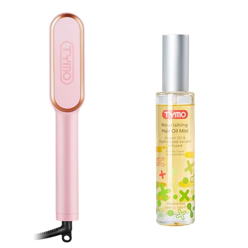 TYMO Ring Pink Hair Straightener Brush + TYMO Hair Oil Spray