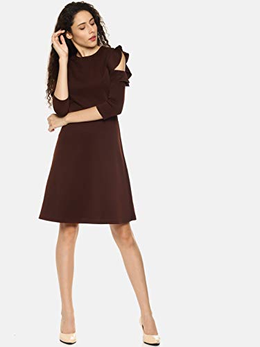 Image of AARA Women's Synthetic Cold Shoulder Ruffle Sleeve Casual Night Out Dress