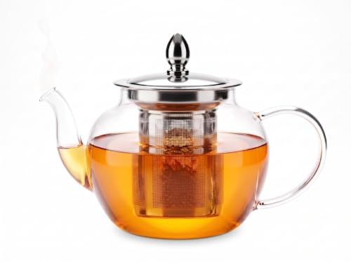 PluieSoleil Glass Teapot with Infuser Tea Pot Strainer for Loose Tea Leaf Large Teapot Set Removable Mesh Filter