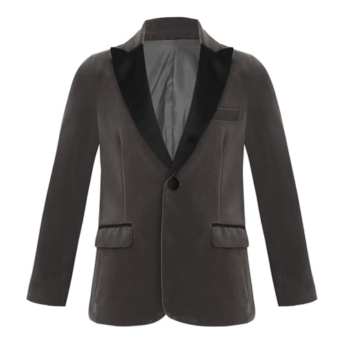 YEAHDOR Kids Boy Velvet Suit Jacket Gentleman Wedding Party Blazers Peak Lapel Vintage Slim Fit Tuxedo Outfit