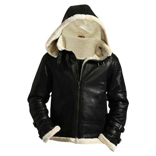 Chaqueta Bomber de Cuero con Capucha para Hombre miniatura 1