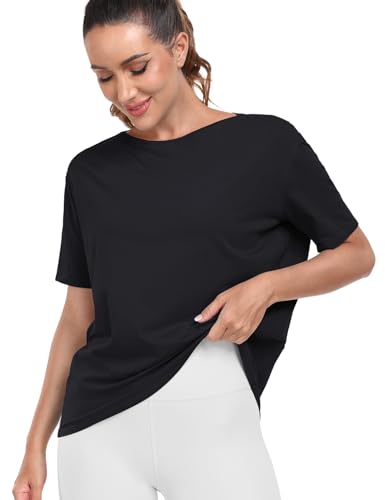 HeyNuts-Womens-Pima-Cotton-Short-Sleeve-Shirt-Boat-Neck-Loose-Fit-T-Shirts-Casual-Tops-Relaxed-Shirts