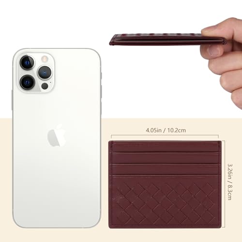 Image of Unaone Slim Minimalist Wallet - Credit Card Holder, Leather Front Pocket Wallet Card Case for Men & Women, Burgundy
