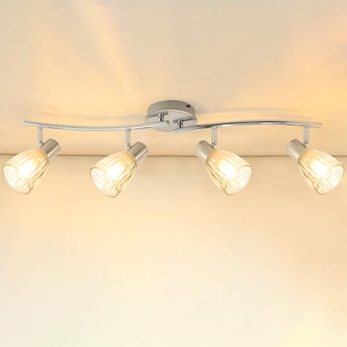 HiBay 4-Light Track Lighting Modern, Adjustable Ceiling Light Fixture w/Glass Shades, Metal Chrome Spotlight Indoor for Bathroom, Kitchen, Living Room, E12 Base, No Bulbs