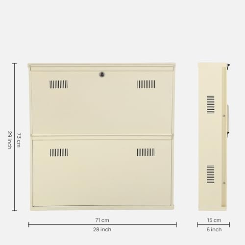 Image of Metal Shoe Rack Wall Mounted for Home with Central Locking | 2 Door 28 inch Wall Mounted Metal 6 Pair Shoe Rack Cabinet | Pre-Assembled Rack Shelves | 3 Year Warranty (Ivory)