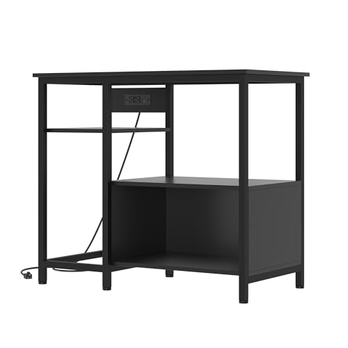 Image of Garvee 40-50 Gallon Fish Tank Stand with Power Outlets | Heavy Duty Metal and Wood Aquarium Stand with 4-Tier Open Storage Shelves and Sturdy L