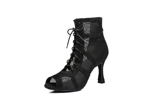 Image of Dance Practice Shoes for Women Mesh Ballroom Sandals Heels Party Prom Ankle Booties with Zip