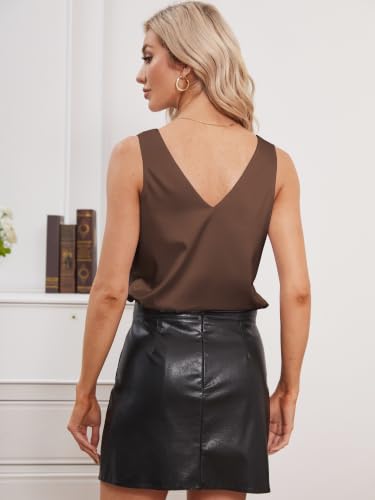 Image of Mawor Satin Tank Tops for Women Loose Fit Sleeveless V Neck Cami Camisole Blouses Shirt Top