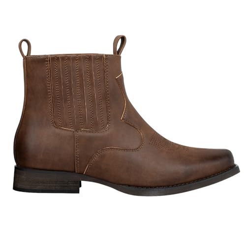 J's.o.l.e Ankle Cowboy Boots for Men Square Toe Western Boot Classic Casual Mens Chelsea Boot Brown3