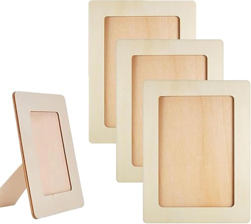 aghoer Cadre Photo en Bois 4 Pièces,Cadres Photo en Bois de Bricolage, Projets de Peinture de Bricolage, Ensemble de Cadres Artisanaux Rectangulaires, pour...