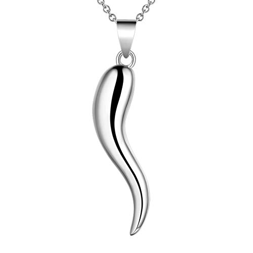 Jewmon 925 Sterling Silver Lucky Italian Horn Pendant Necklace Earrings Set Protection Amulet Jewelry for Women Men Silver/Black Gun/Gold Cornicello Talisman Necklace Gift with Gift Box