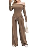 Am Direct Autumn women's two-piece off-the-shoulder top and trousers knitted casual suit airport travel outfit