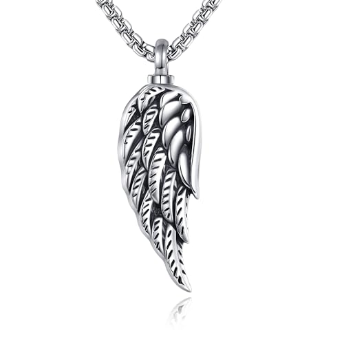 925 Sterling Silver Angel Wing Necklace for Women Men Wing Urn Necklace for Ashes Necklace Angel Wing Jewelry Cremation Jewelry