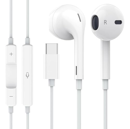 Image of USB-C in-Ear Wired Headphones with Mic & Remote | Type-C Earbuds for iPhone 17 /16 /15, Samsung Galaxy & Pixel | Deep Bass Stereo Earphones, Noise Isolation, Hands-Free Calling | 1 Year Warranty