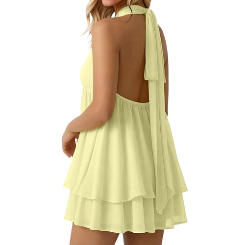 Vestido halter de gasa para mujer en color liso sin mangas