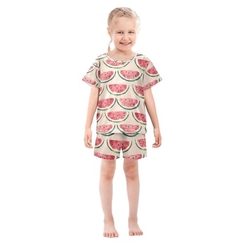 ALAZA Watercolor Watermelon Stylish Pajamas Set Short Sleeve Cotton Sleepwear Summer Pjs 2 Piece 5-14Y3