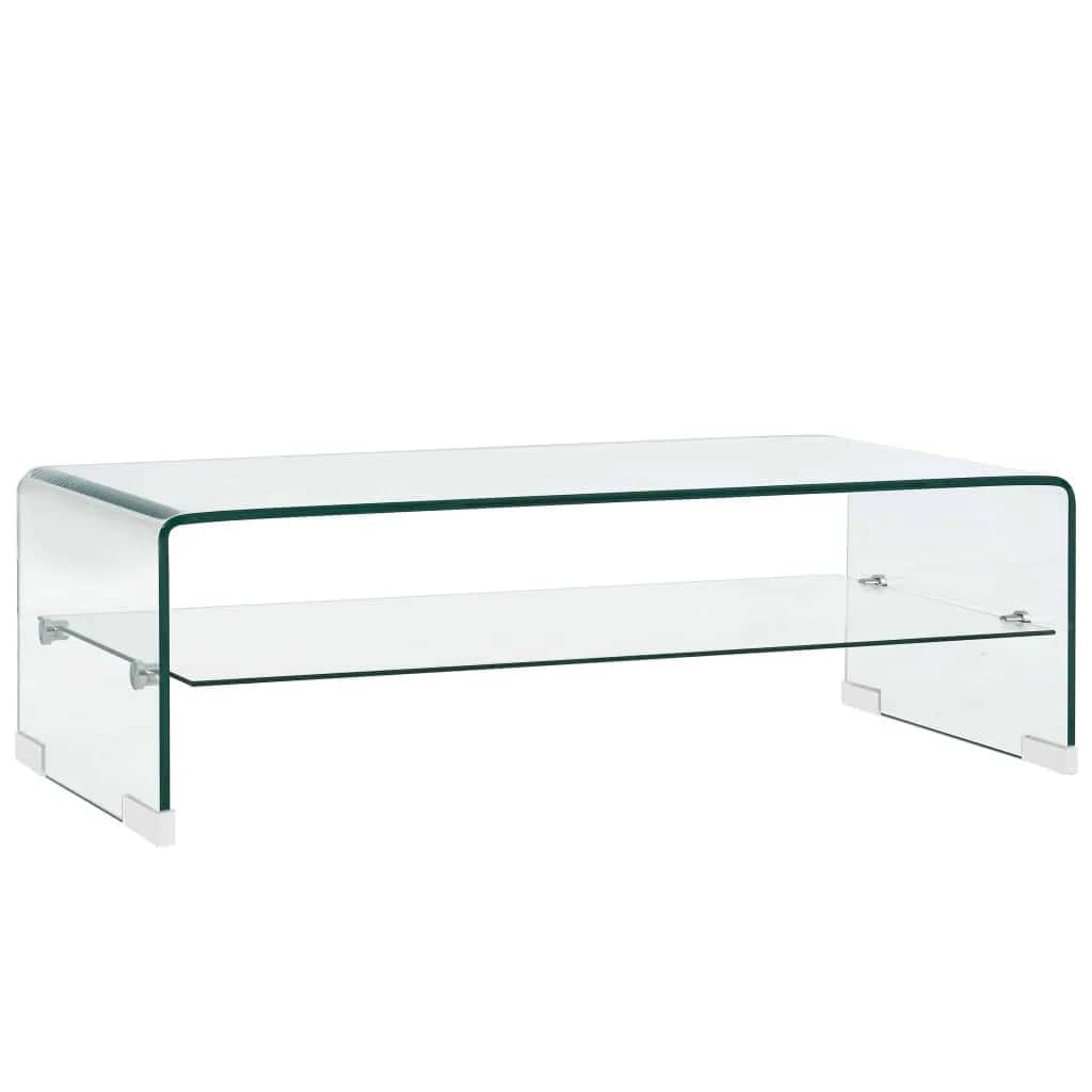 vidaXL Table basse Table de salon en verre trempé avec étagère intégrée, dimensions 98x45x31 cm, clair