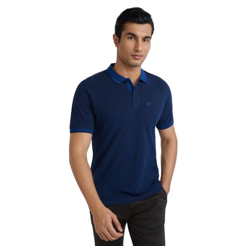 Image of Raymond Men Modern Fit Solid Pattern Pure Cotton Polo Neck Half Sleeve Casual T-Shirt