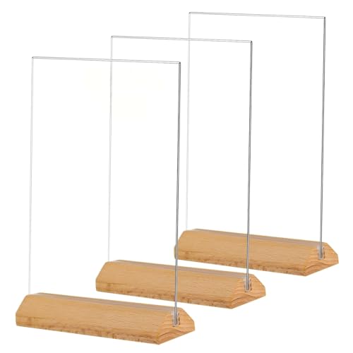 TONICE® 3 Pack 8.5X11 Acrylic Sign Holder T Shape Clear Acrylic Double Sided Frames with Wood Base Table Menu Display Stand Flyer Display (Optional 8.5x11/5x7 Inch L/T Shape)