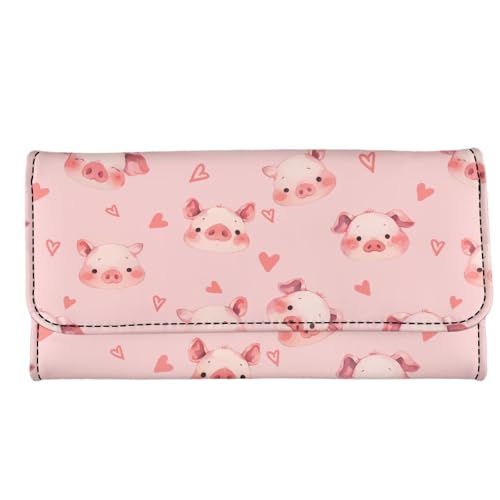 Image of AFPANQZ Adorable Pigs Print Womens Wallets, Leather Trifold Multi Card Holder Slots Wallet, Elegant Clutch Long Purse for Women Ladies Travel Purses with Phone Holder Zip Coin Pocket, Pink