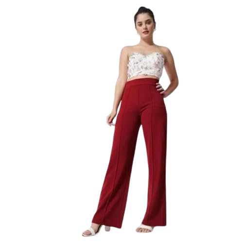 Image of Women's High-Rise Straight Leg Trousers, Relaxed Fit, Flared Style, Lint Free, Pack of 1