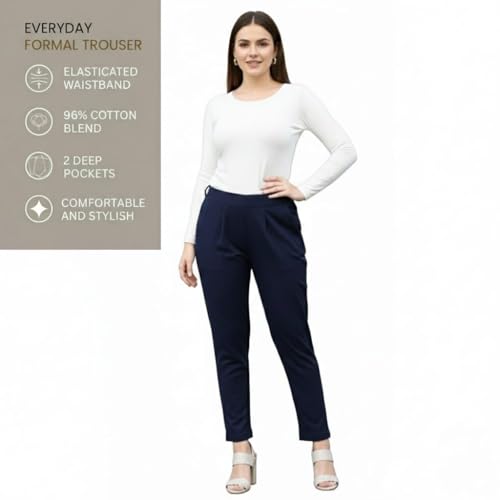 Image of DIGITAL SHOPEE Women Regular Fit Elastic Waist Full Length Cotton Formal Trouser for Casual Wear, Office Wear