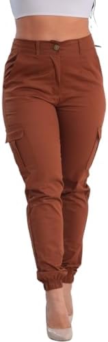 Calça Cargo Jogger Sarja Premium Com Elastano Feminina