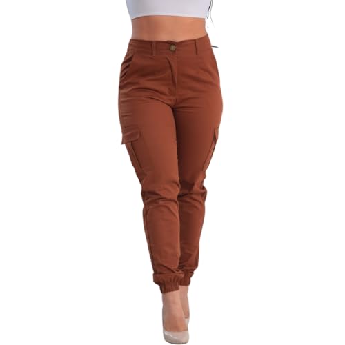 Calça Cargo Jogger Sarja Premium Com Elastano Feminina (BR, Alfa,...