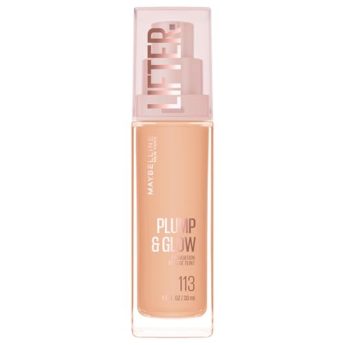 Image of Maybelline Lifter Plump & Glow Foundation, Liquid Foundation with 2% Niacinamide + Hyaluronic Acid, Plumping and Brightening Face Makeup, 113, 1 Count