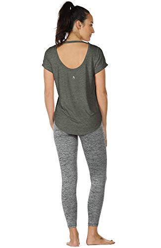 Image of icyzone Open Back Yoga Shirts for Women - Exercise Workout Tops, Athletic Short Sleeves, Running T-Shirts Loose Fit