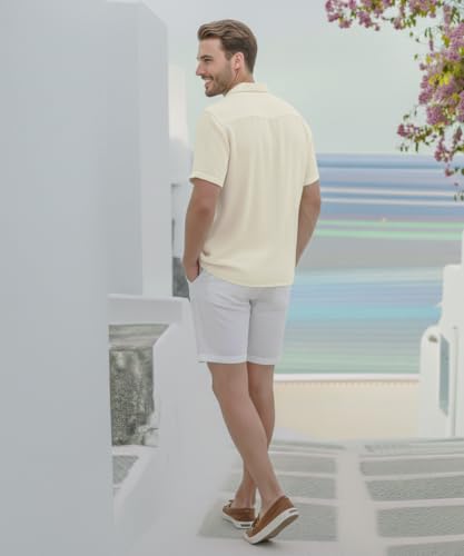 Image of VastraVibes Premium Cotton Linen Shirt for Men | Half Sleeve Slim Fit Casual Shirts | Lightweight Beach Wear & Festive Outfits | Trending Pastel Colors