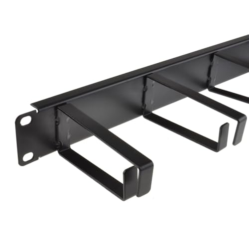 kenable 19 Inch Rack Cable Management Bar 1U with 5 Large 10cm Metal Rings for Data Cabinet Network Server Rack Black