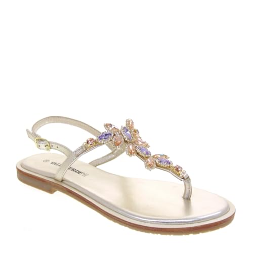 Tongs femme cuir synthétique or Valleverde 14101 avec talon bas et semelle en caoutchouc