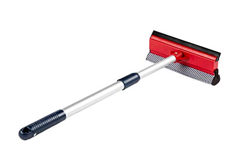 DSV Standard Professional All-Purpose Window Squeegee | 2-in-1 Window Cleaner | Dual Side Blade Rubber & Sponge | Aluminum Telescopic Pole 47-74cm &18