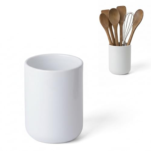Kook Time Portautensilios de Cocina CURVE - Bote de Cerámica Grande y Estable para Utensilios. Organizador de Espátulas, Cucharones y Menaje. 11 x 15 cm.- Blanco